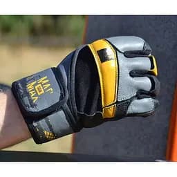 Рукавички для фітнесу MAD MAX Signature MFG 880, Black/Grey/Yellow - M - мініатюра 2