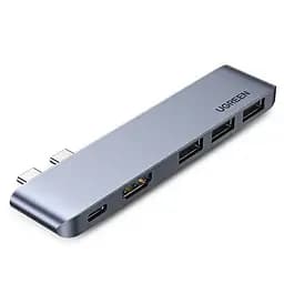 USB-Хаб UGREEN CM251 Dual USB-C To HDMI+3*USB 3.0 A+Type C Female Converter (UGR-60559)