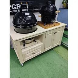 Стіл для гриля Grilli Primo Big Green Egg Kamado Joe дерев'яний з нішами (009694) - мініатюра 2
