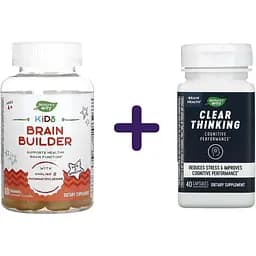 Набор: поддержка функций мозга для детей Nature's Way Kids Brain Builder 60 жевательных конфет + добавка Nature's Way здоровье мозга, ясность мышления 40 капсул