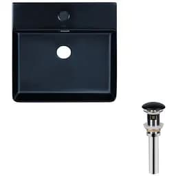 Комплект Qtap Nando LT: Раковина подвесная прямоугольная 500х420х130 мм Matt Black + Донный клапан PU03O (QT12112173SMBMBN47322)