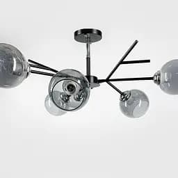 Люстра на 6 графітових плафонів у чорному корпусі Ø 60 см | Арт. 088N/6 BK+CH+GR | Line F