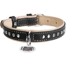 Нашийник для собак Waudog Soft, шкіряний, з металевими прикрасами, з QR паспортом, 30-39х2 см, чорний