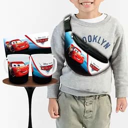 Набір: дитяча сумка-бананка+кружка Тачки Блискавка Маквін 32х15см, бананка для хлопчика через плече на подарунок (00980)