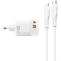 Мережевний зарядний пристрій WIWU G018 Cube PD33W+QC3.0 GaN 1USB-A/1C + кабель Type-C to Lightning White