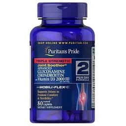 Глюкозамін, хондроїтин з Вітаміном D3 Puritans Pride Triple Strength 80 таблеток