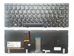 Клавіатура для ноутбуків Lenovo IdeaPad Y480 Series чорна з чорною рамкою, з підсвічуванням