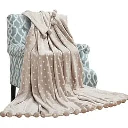 Плед Love You Кулі з помпонами штучне хутро 200х150 см бежевий (181169)