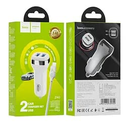 Адаптер автомобільний Hoco Micro USB Cable Superior dual port Car charger set Z40 |2USB, 2.4A| - мініатюра 2