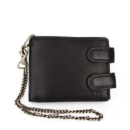 Мужское кожаное портмоне Hill Burry 6404DL черное на кнопках с цепочкой