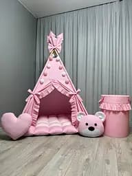 Вігвам Насолода рожевий 3 з матрасиком плюш minky БОНБОН та кошиком для іграшок Повний комплект 0716 - мініатюра 4