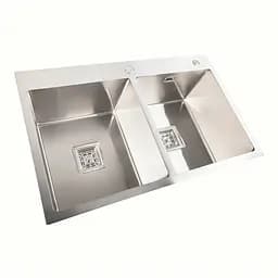 Кухонна мийка нержавійка Platinum Handmade HDB 78x48 на дві чаші (квадратний сифон,3.0/1.0), Нержавіюча сталь - мініатюра 3