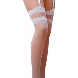 Класичні панчохи під пояс із подвійною гумкою ST002 bianco - Passion 1/2