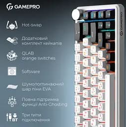 Клавиатура беспроводная игровая механическая GamePro MK-210-W Pro White-Black QLAB Orange Switches Hot-Swap - мініатюра 2