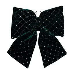 Бархатный бант для декора Yiwu со стразами и узором на елку 35×45 (см) Зеленый CR-2-19