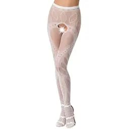 Еротичні колготки-бодістокінг Passion S007 white красиві колготки ажурні з вирізом S/M/L