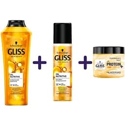 Набір: Поживний шампунь Gliss Oil Nutritive 400 мл + Експрес-кондиціонер Gliss Oil Nutritive 200 мл + Маска 4-в-1 Gliss Performance Treat Живлення 400 мл