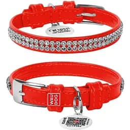 Нашийник для собак Waudog Glamour шкіряний з QR паспортом, з прикрасою Полотно стрази, XS, Ш 9 мм, Дов 19-25 см (4823089318752)