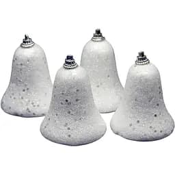 Ялинкові іграшки набір дзвіночки з блискітками 4 шт 7 см білий пінопласт Набір новорічних іграшок (200251)