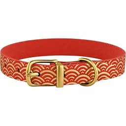 Ошейник для собак BronzeDog Barksi Classic Море кожаный одинарный с золотым тиснением S 23-30х1.2 см красный