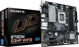 Материнська плата LGA1700, Gigabyte B760M D3HP WIFI6, B760, 4xDDR5, Int.Video(CPU), 4xSATA3, 2xM.2, 1xPCI-E 4.0 x16, 2xPCI-E 3.0 x1, Realtek 7.1, Realtek GbE, WiFi 6, Bluetooth 5.3, 6xUSB 3.2 / 6xUSB 2.0, VGA/HDMI/DP, MicroATX