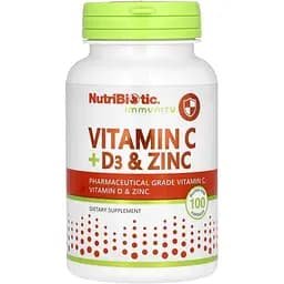 Вітамін C, D3 та цинк NutriBiotic Immunity Vitamin C + D3 & Zinc 100 капсул