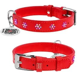 Нашийник для собак Waudog Glamour шкіряний з QR паспортом, з клейовими стразами Квіточка, S, Ш 20 мм, Дов 30-39 см (4820082499280)