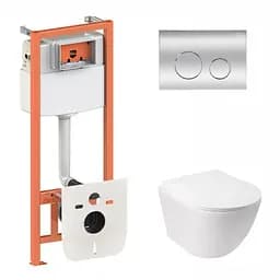 Набор: Qtap Jay Ultra Quiet унитаз подвесной QT07335177W + Nest комплект инсталляции 4в1 (круглая клавиша Chrome) QT0133M425 + M11112CRM