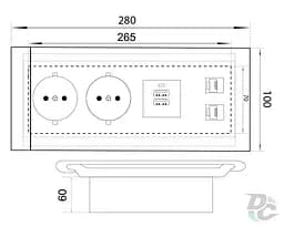 Блок врізний DC на 2 розетки + 2USB + телефонний + мережевий роз'єм з висувною кришкою (алюміній) - мініатюра 4
