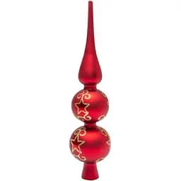Верхівка на ялинку з декором Linhai h=30 см червоний матовий скло (390311-3)