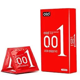 Презервативи ультратонкі Olo 0.01 Red з пухирцями та гіалуроновим мастилом 10 шт