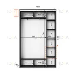 Шафа-купе Idea серія 1 150 x 45 x 240 см Антрацит Дзеркало - мініатюра 2