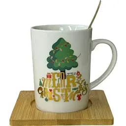 Кружка новогодняя Olens 8030-290-1 Белое Рождество керамическая на подставке с ложкой 160мл