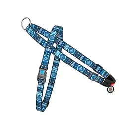 Шлея для собак быстросъемная Waudog Nylon c QR паспортом, рисунок Этно синий, пластиковый фастекс, M, Ш 20 мм, А 45-65 см, В 55-80 см