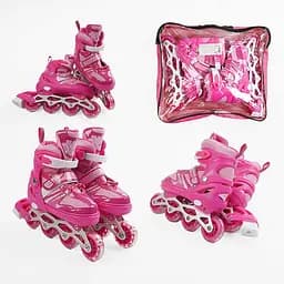 Роликовые коньки, размер 29-33, PVC колеса, стелька 17-20 см, розовый, INLINE SKATE, 70554-S