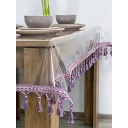 Скатертина силіконова з фіолетовою бахромою 320х200 см