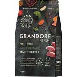 Сухой Беззерновой корм для стерилизованных котов Grandorf Fresh Duck & Sweet Potato Adult Cat Sterilised утка с бататом 400 г