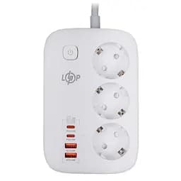 Мережевий фільтр-подовжувач LogicPower LPF-65W-G4, 3x220V-3520W, 2xUSB-60W, 2xType-C 65W QC/PD