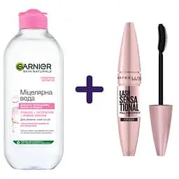 Набір: міцелярна вода Garnier Skin Naturals 400 мл + туш для вій Maybelline New York Lash Sensational чорний 9.5 мл 