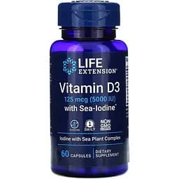 Вітаміни та мінерали Life Extension Vitamin D3 5000 IU with Sea-Iodine, 60 капсул