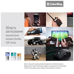 Акумулятор Крона USB-С 390 mAh 9V (Li-Polymer) ColorWay (CW-UB9V-06) - мініатюра 9