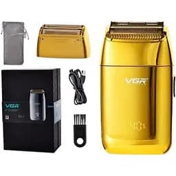 Електробритва VGR V-399 для сухого і вологого гоління водонепроникна додаткові леза LED-дисплей металевий корпус жовта (42267-V-399_691)