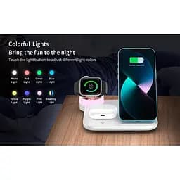 Зарядка Qi 4in1 wireless charger RGB X499 Phone/Watch/Earphones 15W Max біла - мініатюра 8