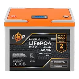 Акумулятор LP LiFePO4 для ДБЖ 12,8V - 60 Ah (768Wh) (BMS 80A/40А) пластик LCD