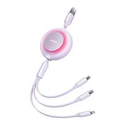 Кабель Baseus Bright Mirror 2 Series Retractable 3 in 1 Fast Charging Data Cable USB to M+L+C 3.5A 1.1 м Purple - мініатюра 3