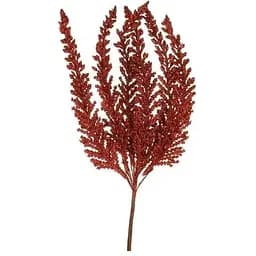 Искусственная ветка папоротника 29 см Флористический материал для декора с глитером Красный