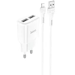 МЗП Hoco C88A Star round 2.4A (2USB-A) + кабель USB to Lightning Білий