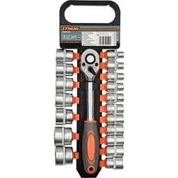 Набір головок торцевих Sthor квадрат 1/2", М8-32 мм з тріщаткою 19 шт. (58634)