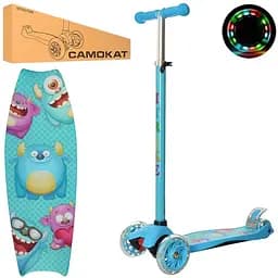 Самокат детский iTrike с подсветкой 40х13х79-88 см Голубой 000222566