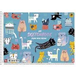 Альбом для малювання Школярик Коти бічна спіраль А4 30 аркушів (PB-SC-030-525)